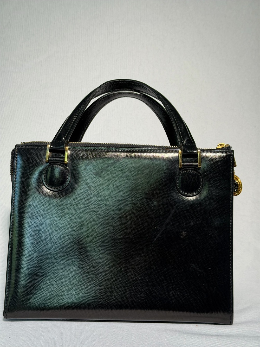 Vintage Gianni Versace Black Leather Medusa Sun Charm Bag - Picture 10 of 17